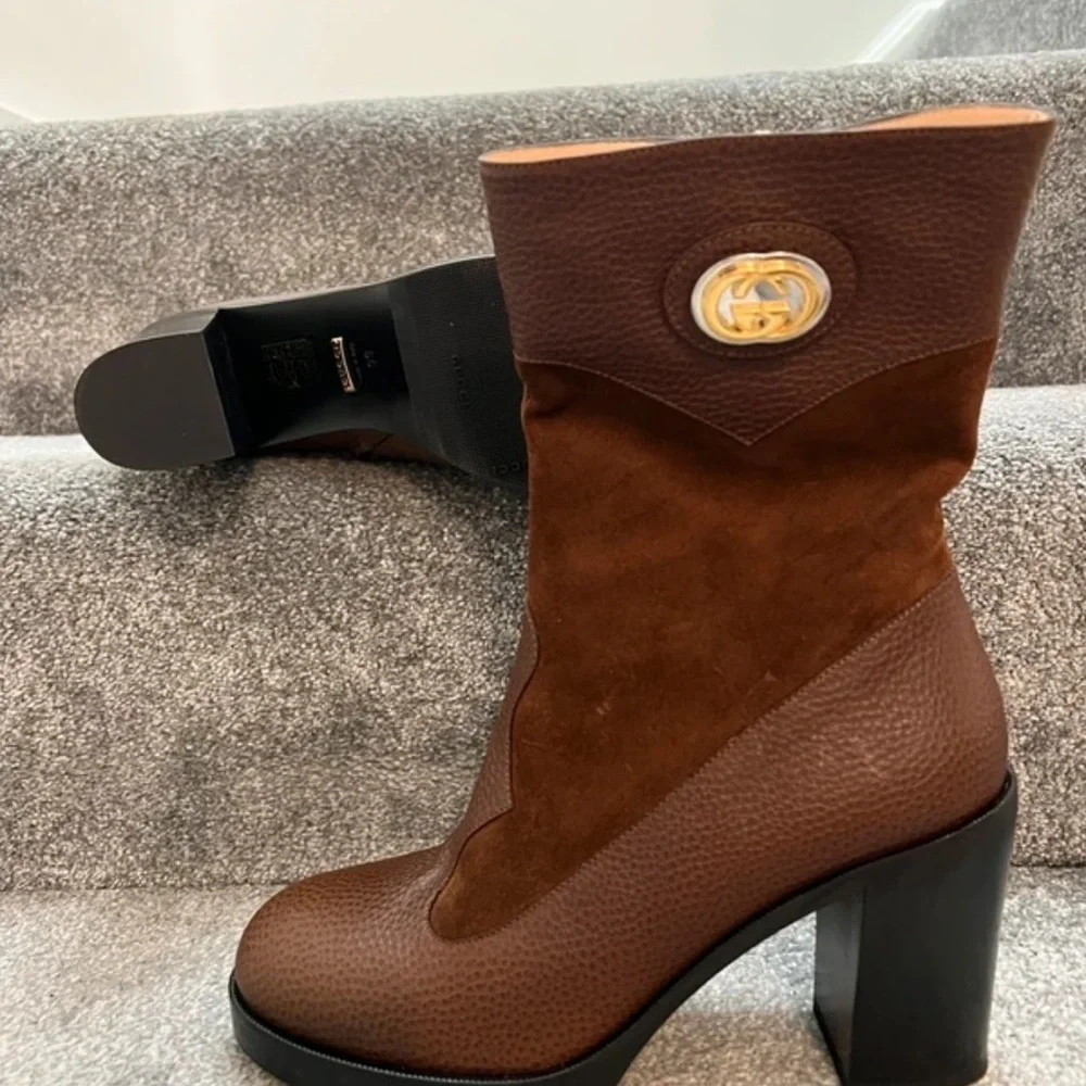 Gucci Women's Rich Brown Heeled Boots - Picture 6 of 9